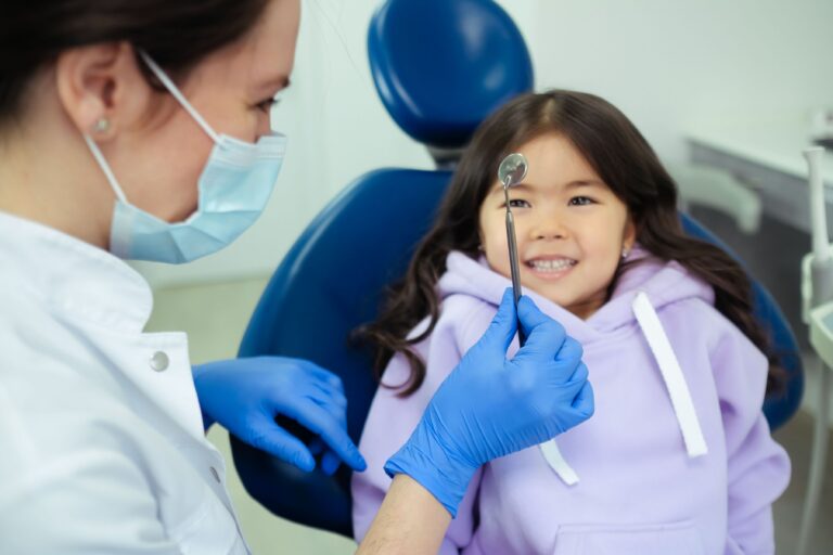 Child getting dental exam